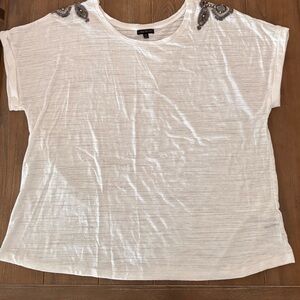 Lane Bryant White Short Sleeve Top with Embellished Shoulders